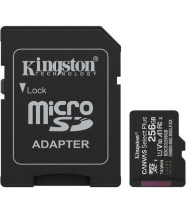 Tarjeta de memoria kingston canvas select plus 256gb microsd xc con adaptador/ clase 10/ 150mbs