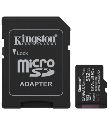 Tarjeta de memoria kingston canvas select plus 512gb microsd xc con adaptador/ clase 10/ 150mbs