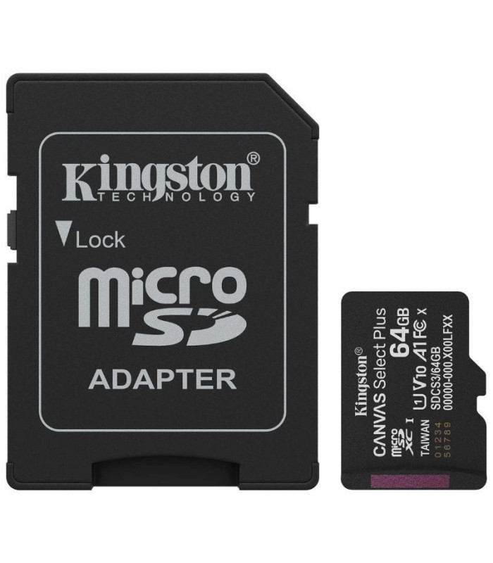 Tarjeta de memoria kingston canvas select plus 64gb microsd xc con adaptador/ clase 10/ 100mbs