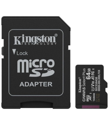Tarjeta de memoria kingston canvas select plus 64gb microsd xc con adaptador/ clase 10/ 100mbs