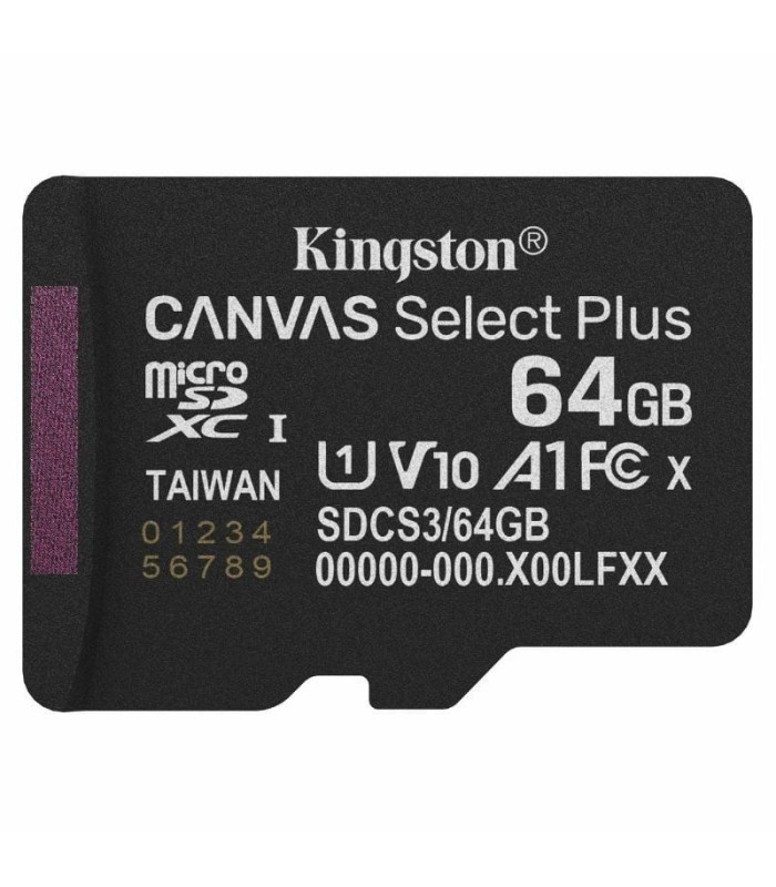 Tarjeta de memoria kingston canvas select plus 64gb microsd xc/ clase 10/ 100mbs