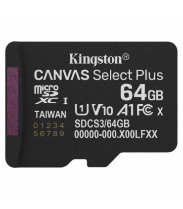 Tarjeta de memoria kingston canvas select plus 64gb microsd xc/ clase 10/ 100mbs