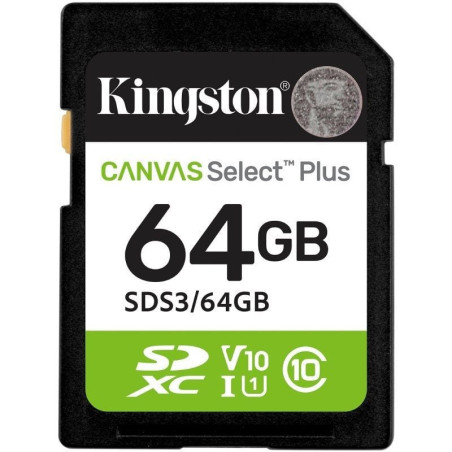 Tarjeta de memoria kingston canvas select plus 64gb sd xc/ clase 10/ 100mbs