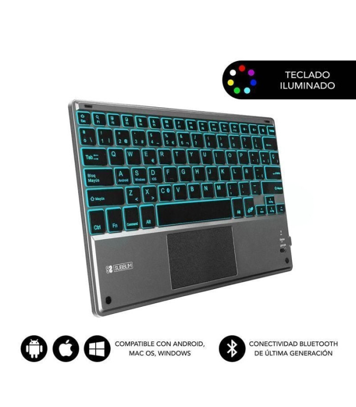 Teclado compacto inalámbrico subblim touchpad smart blacklit/ gris