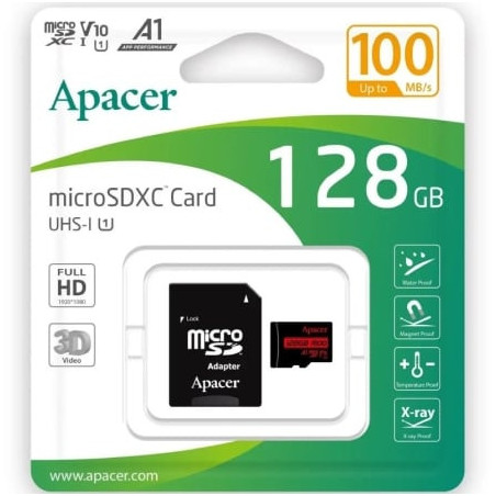 Tarjeta de memoria apacer 128gb xc uhs 1 con adaptador/ clase 10/ 100mbs
