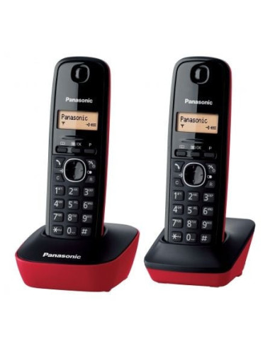 Teléfono inalámbrico panasonic kx-tg1612/ pack duo/ negro y rojo