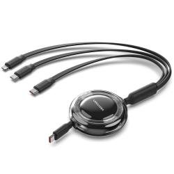 Cable USB Tipo-C 2.0 5A Vention TRKBBE/ USB Tipo-C Macho - 3x USB Tipo-C Macho/ Hasta 100W/ 480Mbps/ 1.1m/ Negro