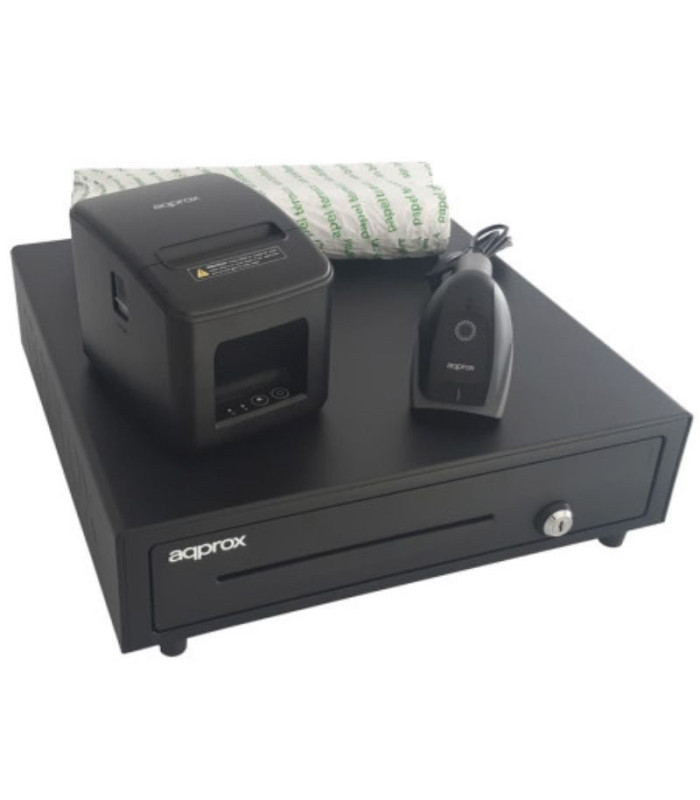 Pack approx apppospack4180lan-2d cajón portamonedas/ impresora térmica/ lector de códigos y rollos térmicos